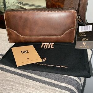 NWT Frye Leather Melissa Zip Around Wallet Dark Brown Retail $158